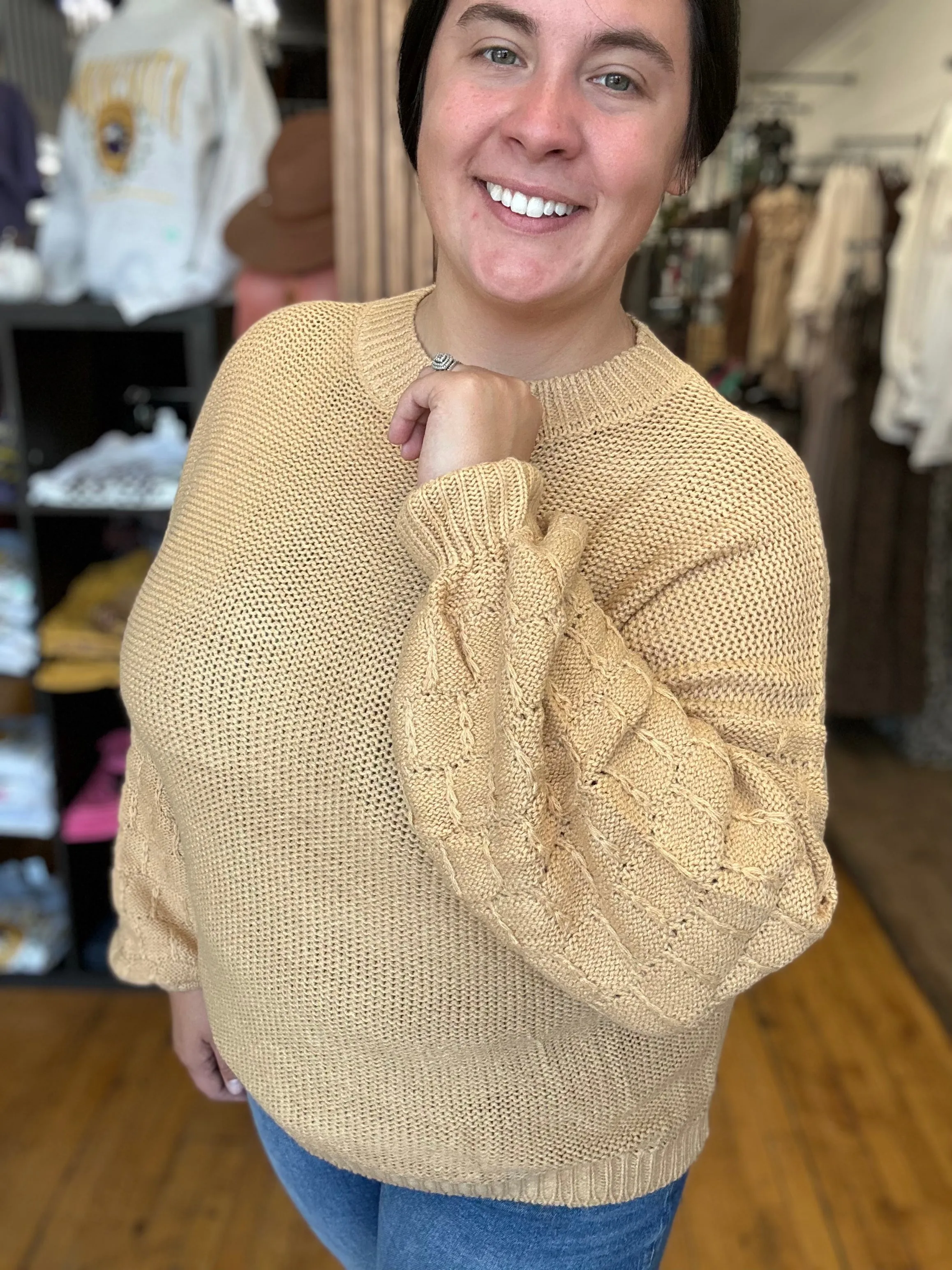 Khaki Bubble Sleeve Sweater