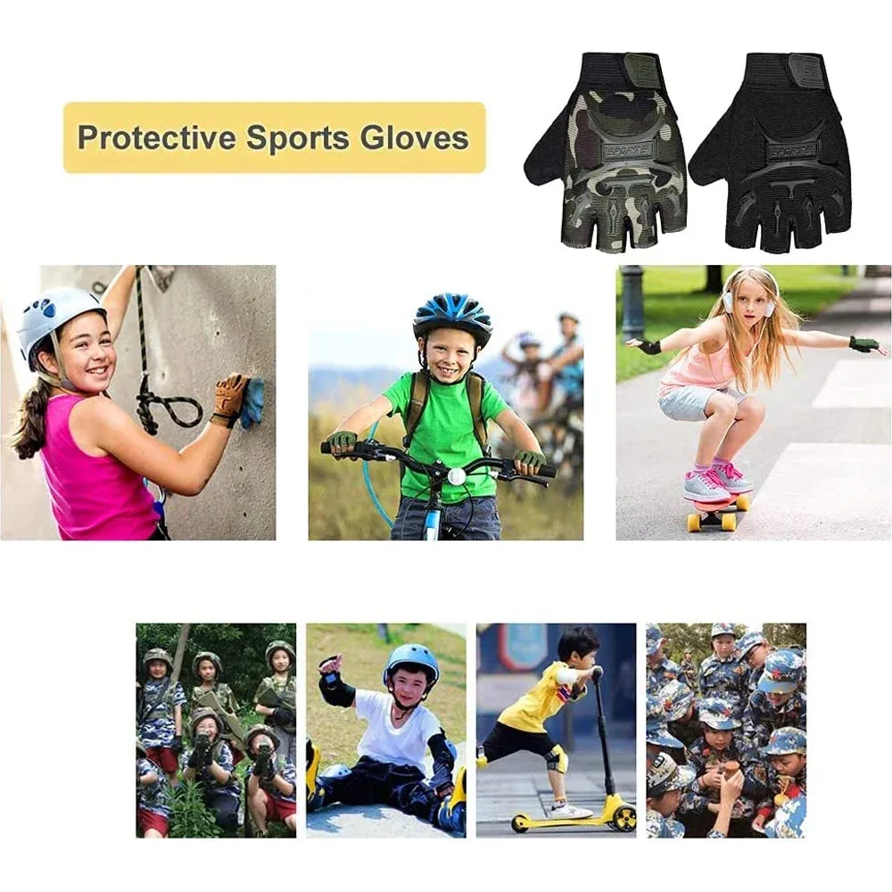 Kids Sport Gloves, Kids Half Finger Gloves, Boys Girls Cycling Gloves, Fishing Gloves for Cycling Camping Fishing Outdoor Sports