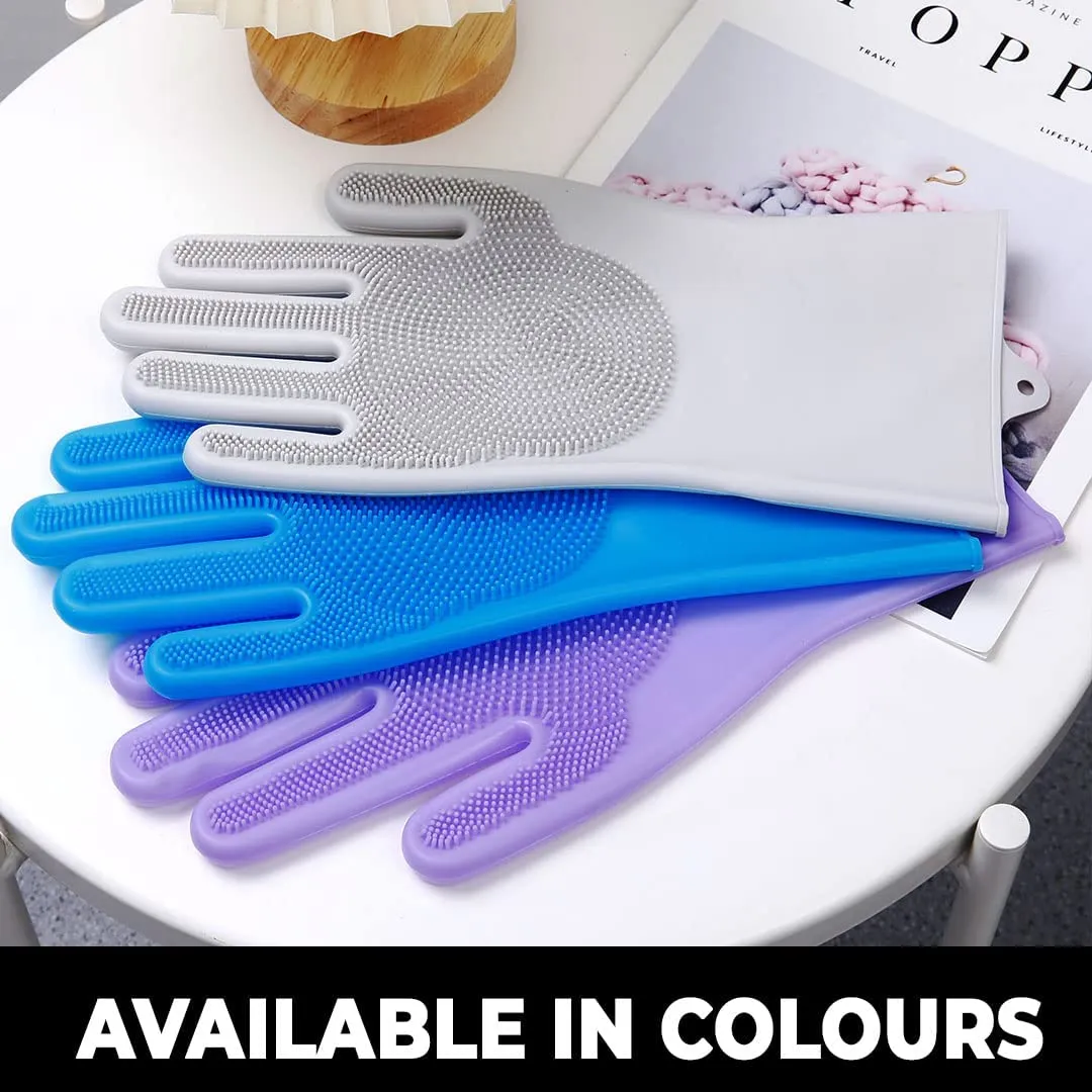 Kuber Industries Multi-Purpose Silicon Gloves For Kitchen Cleaning, Pet Grooming & Gardening|Reusable Gardening Gloves|Heat Resistant For Better Protection|Purple,Pack of3