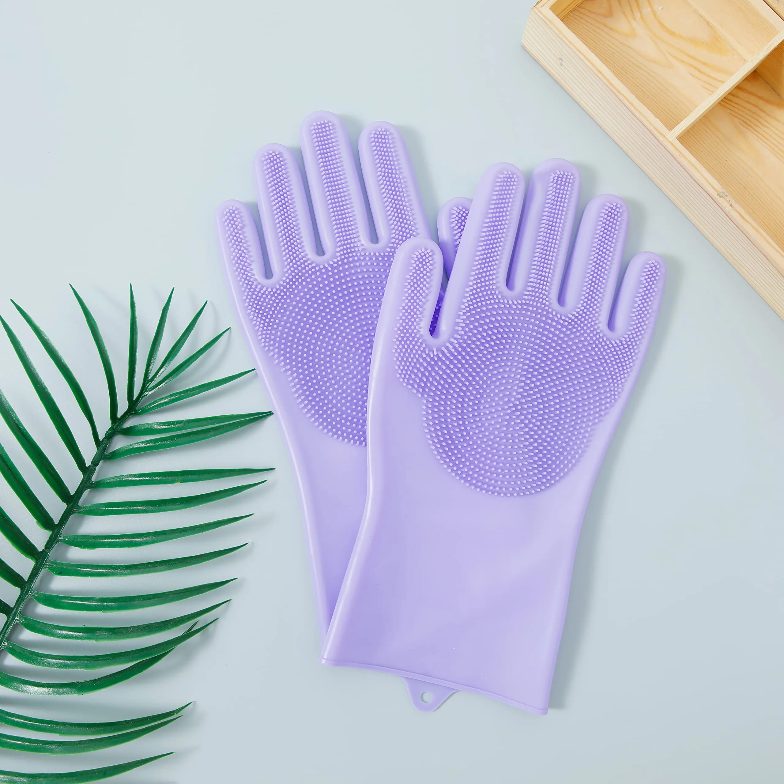 Kuber Industries Multi-Purpose Silicon Gloves For Kitchen Cleaning, Pet Grooming & Gardening|Reusable Gardening Gloves|Heat Resistant For Better Protection|Purple,Pack of3