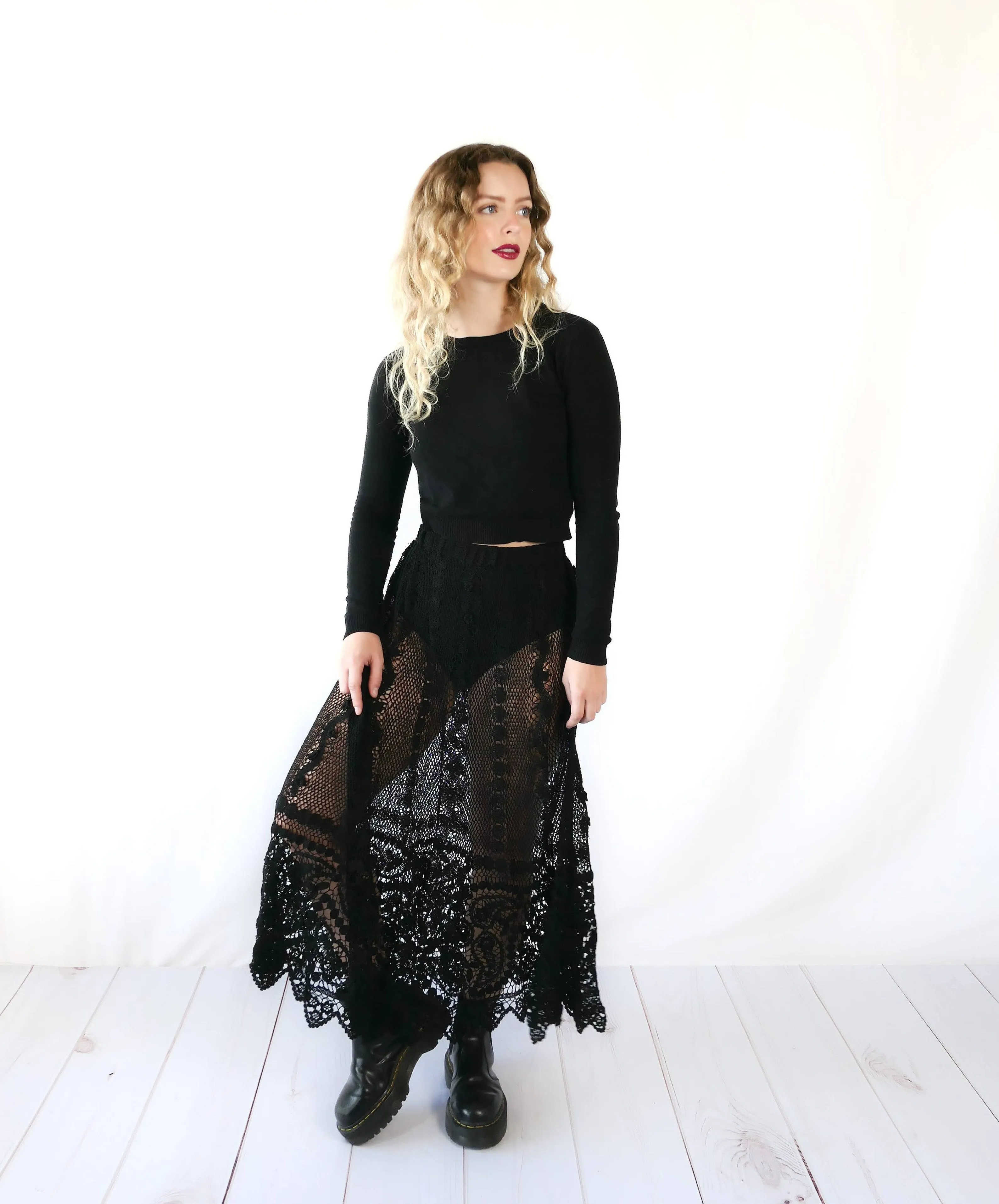 La Bohème Black Crochet Skirt