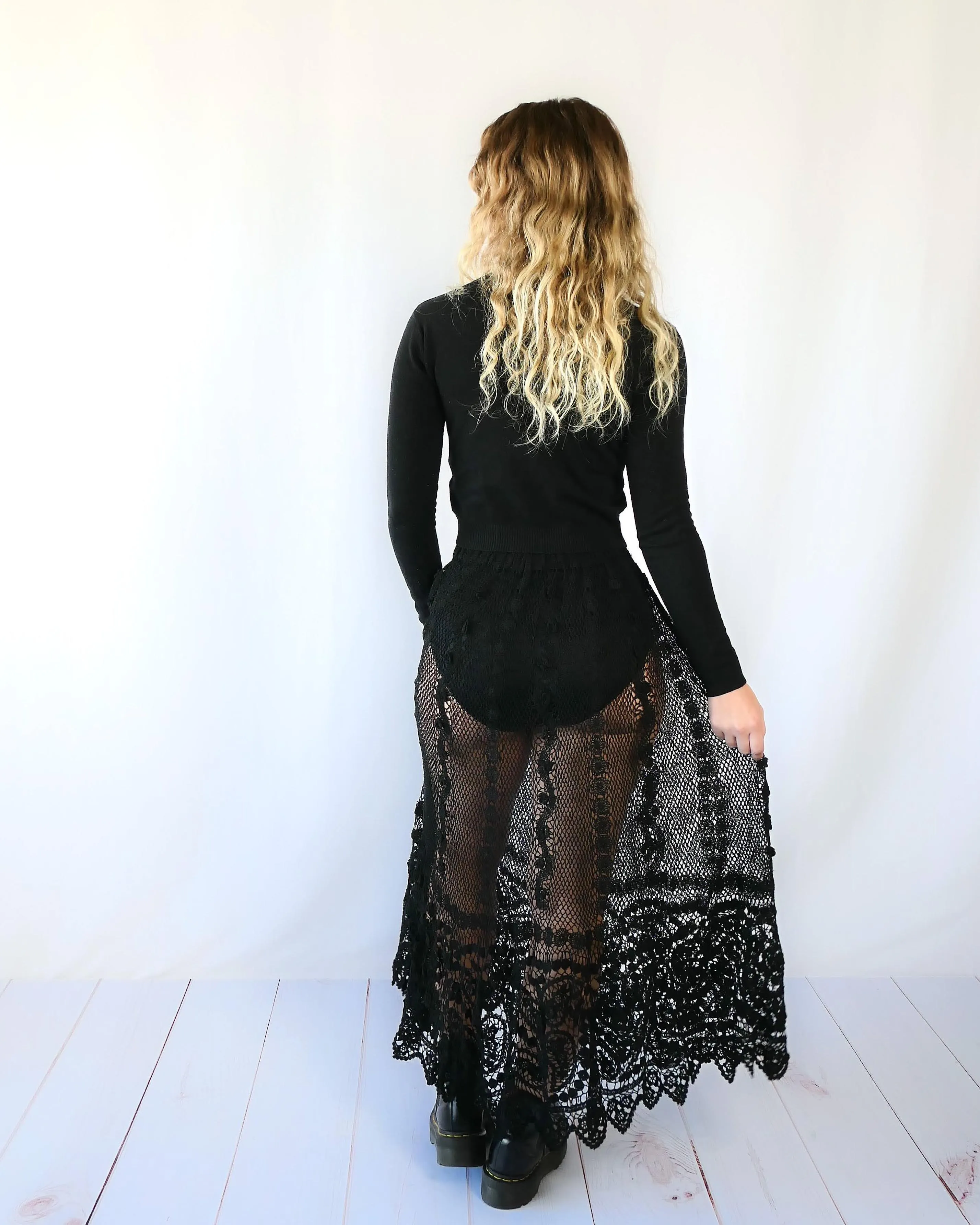 La Bohème Black Crochet Skirt