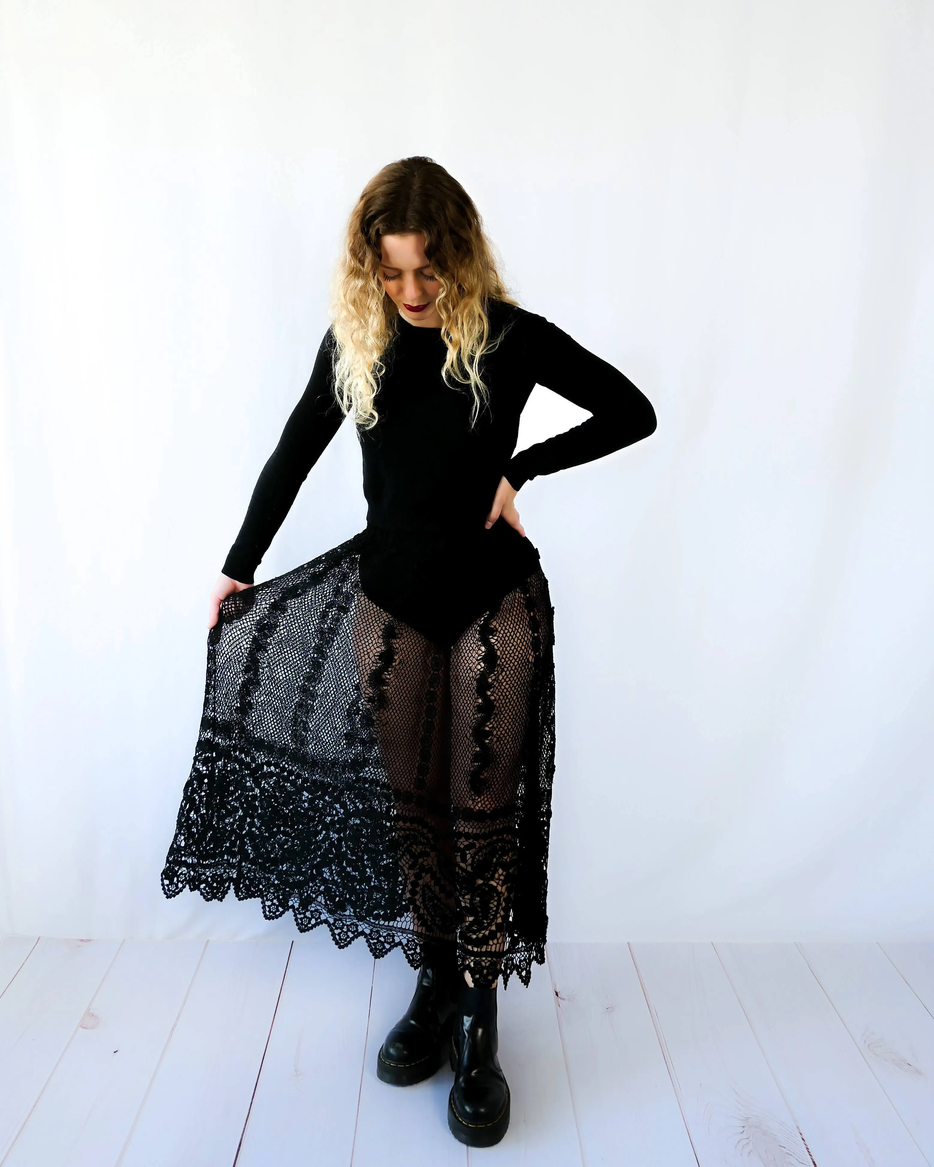 La Bohème Black Crochet Skirt