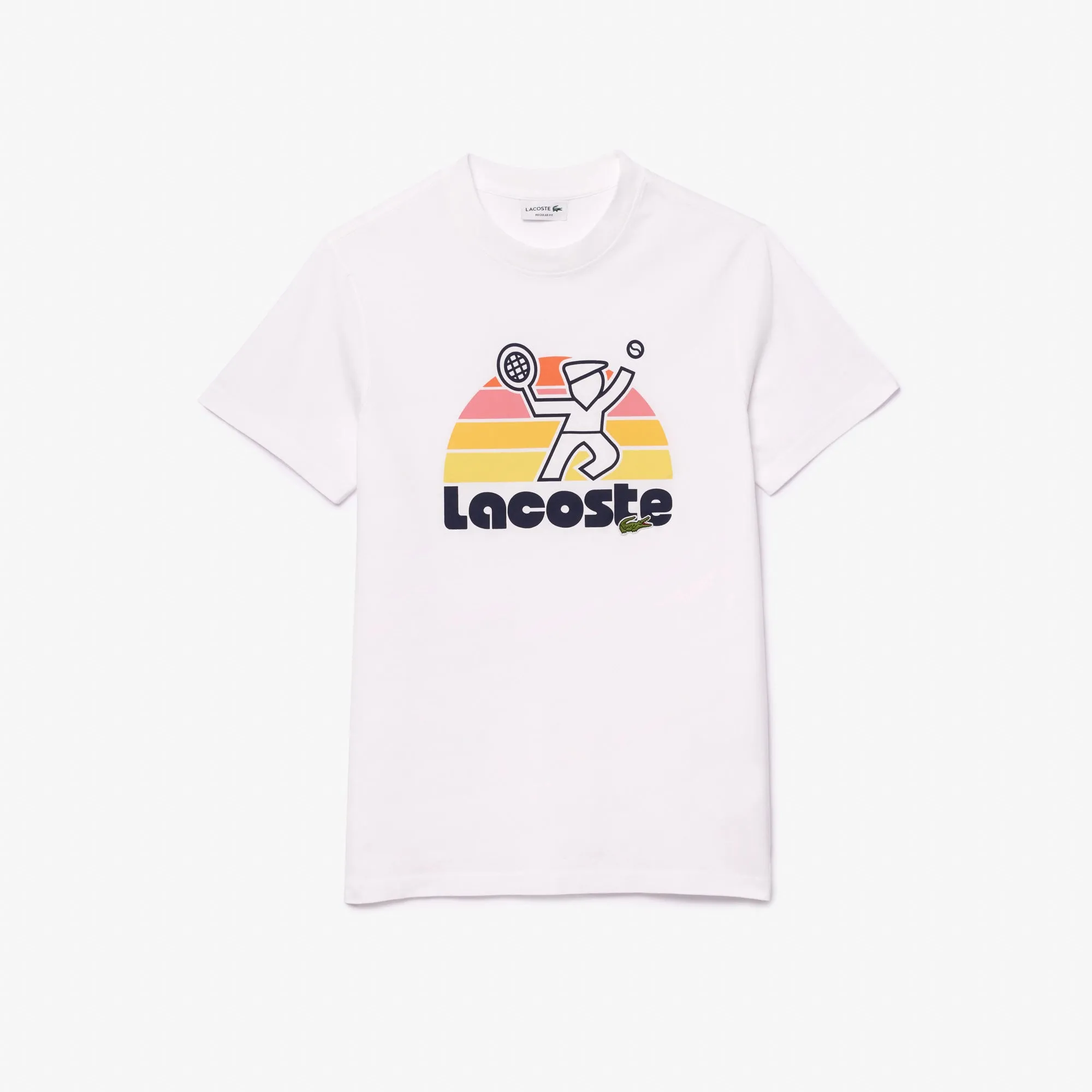 LACOSTE Men's Washed Effect Tennis Print T-shirt- White