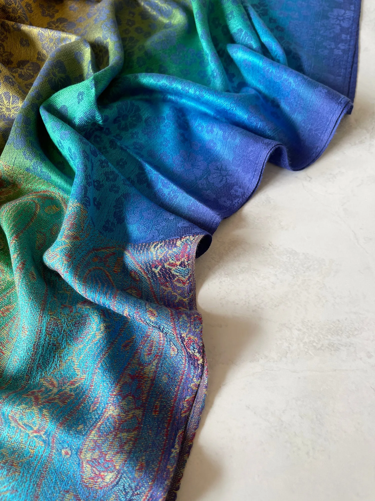 LARGE BLUE RAINBOW FLORAL PAISLEY PASHMINA SHAWL SCARF