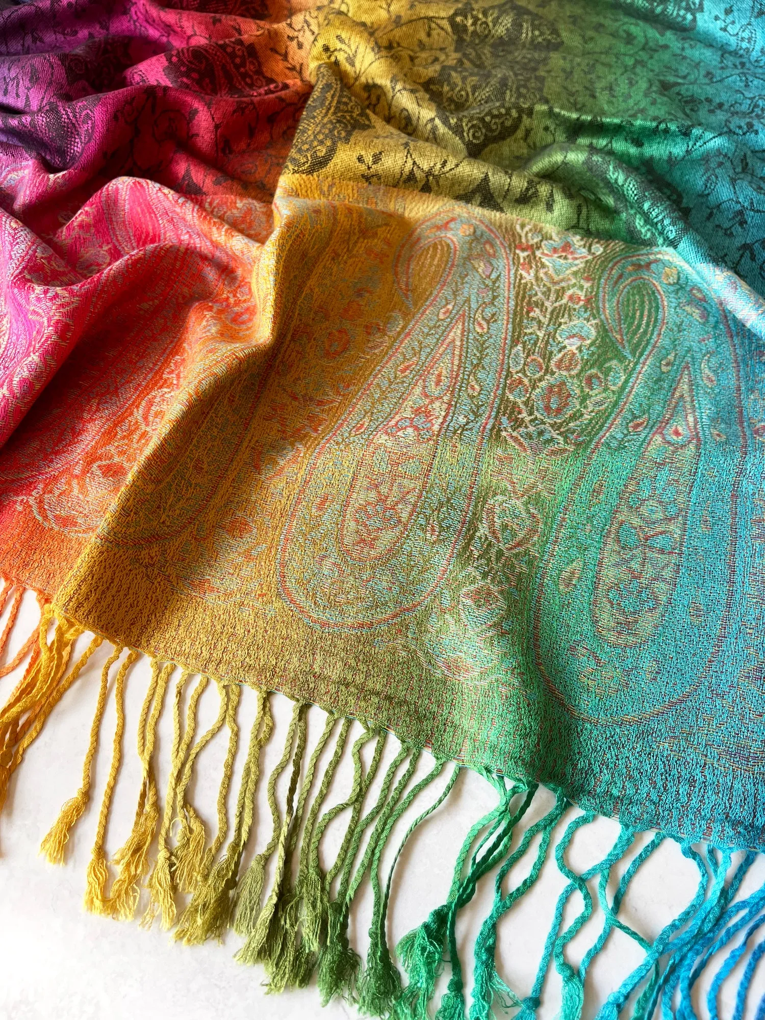 LARGE RAINBOW MULTI COLOUR BLACK PAISLEY PRINT PASHMINA SHAWL SCARF