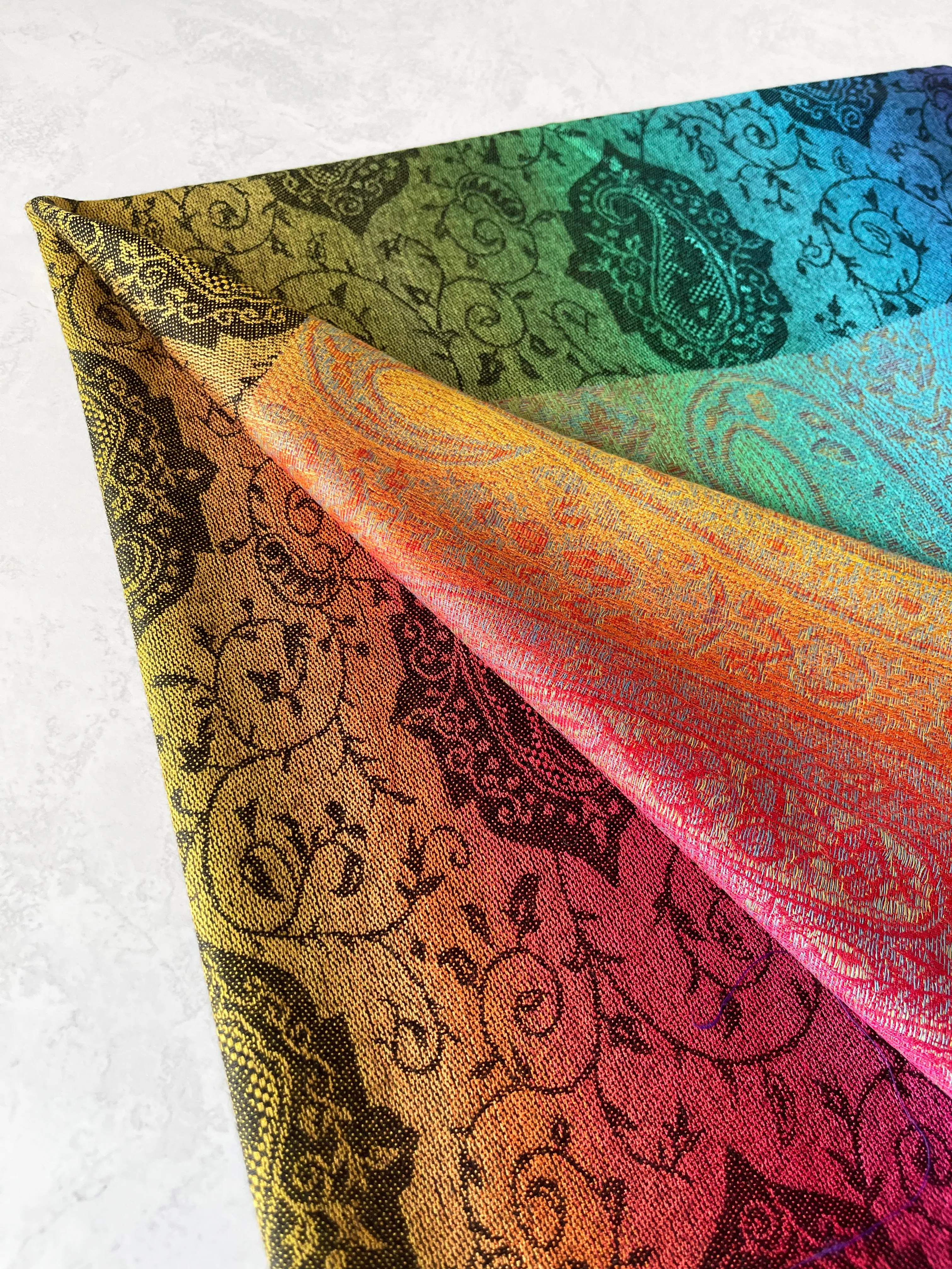 LARGE RAINBOW MULTI COLOUR BLACK PAISLEY PRINT PASHMINA SHAWL SCARF