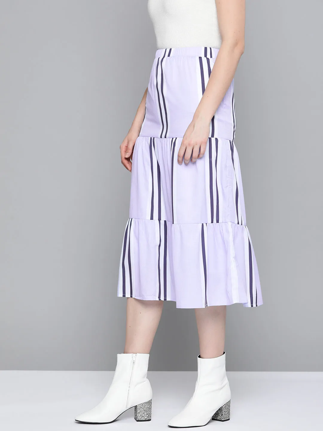 Lavender Stripe Tiered Skirt