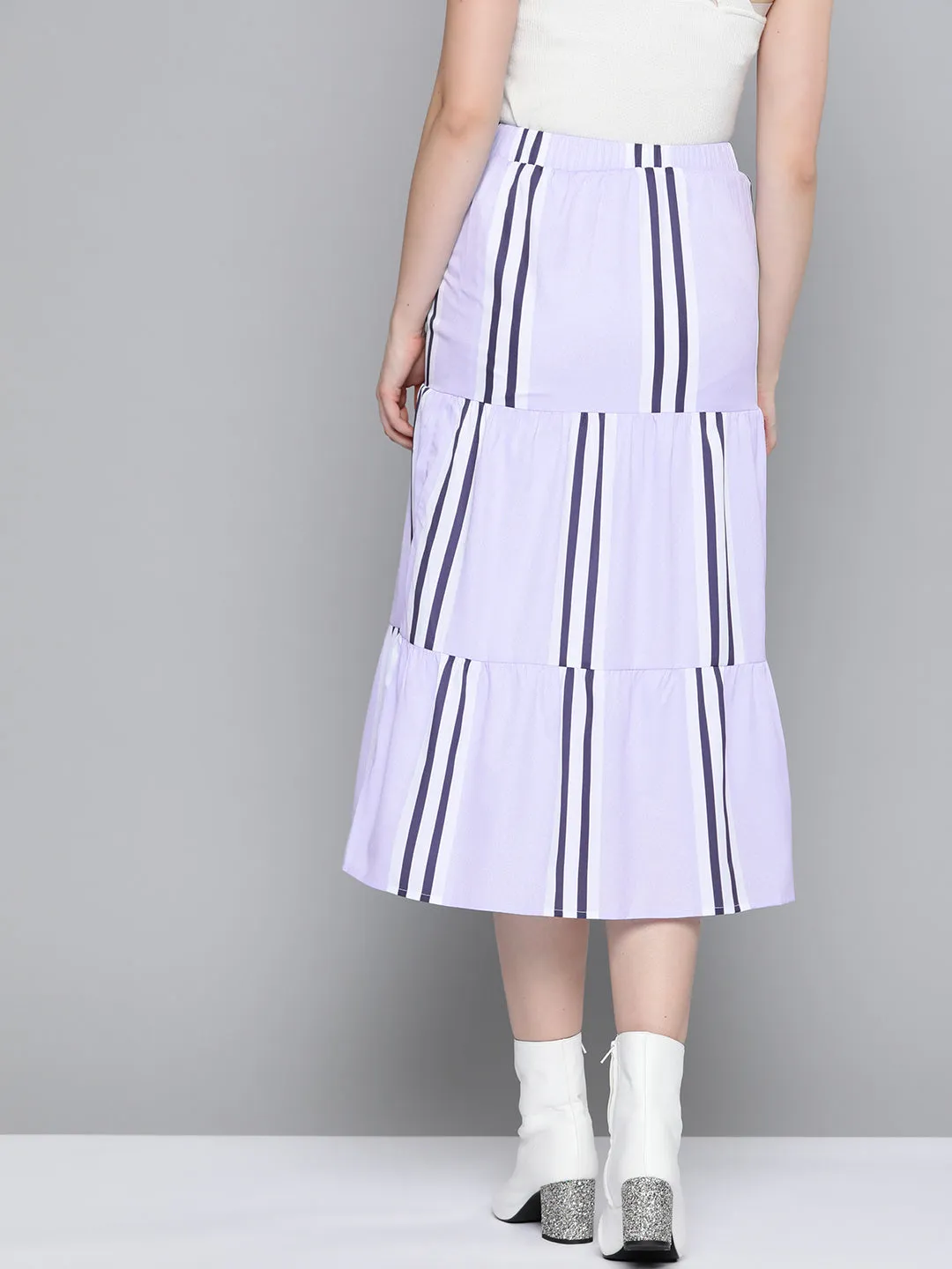 Lavender Stripe Tiered Skirt