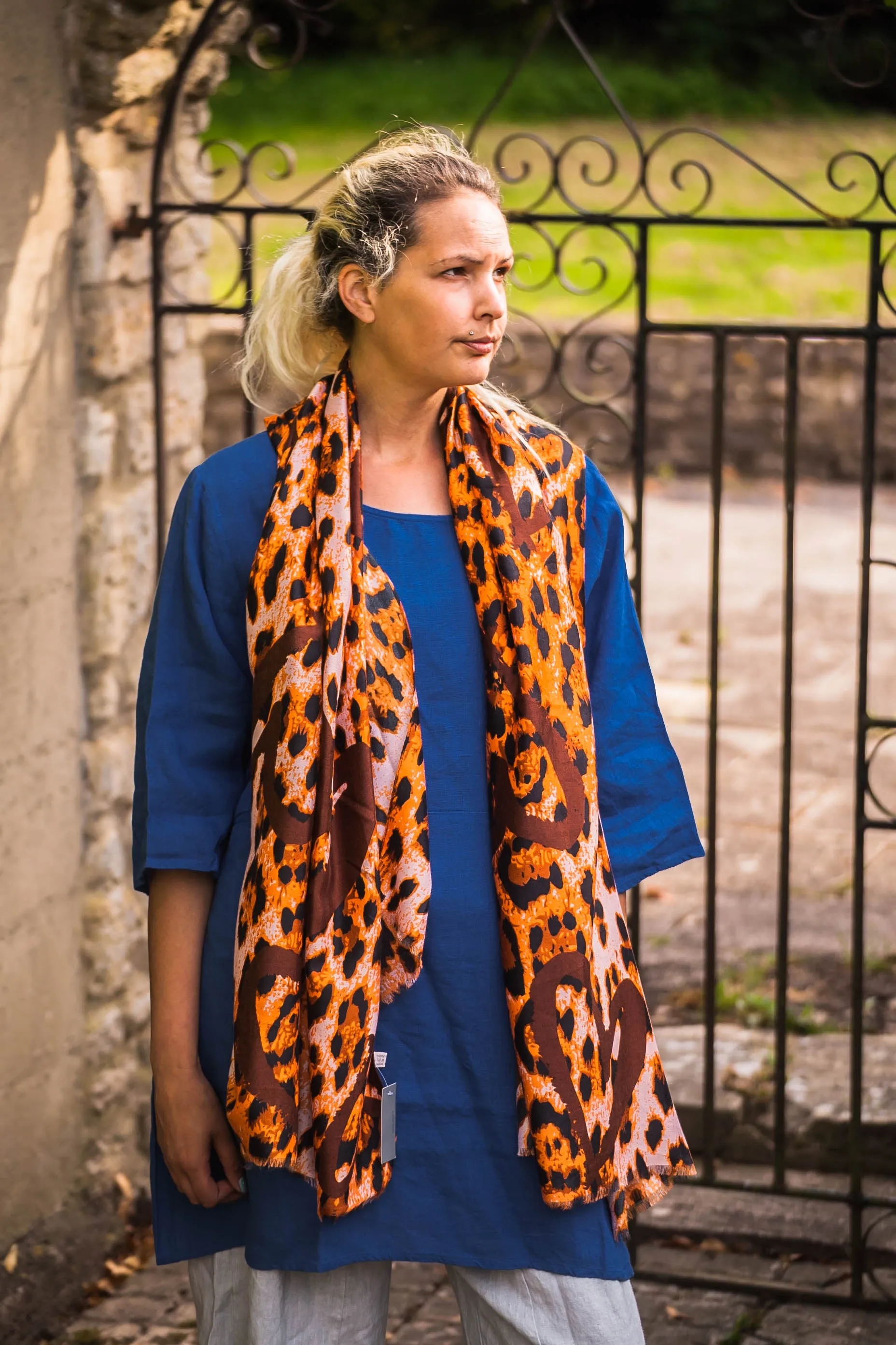 Leopard Print & Hearts Scarf