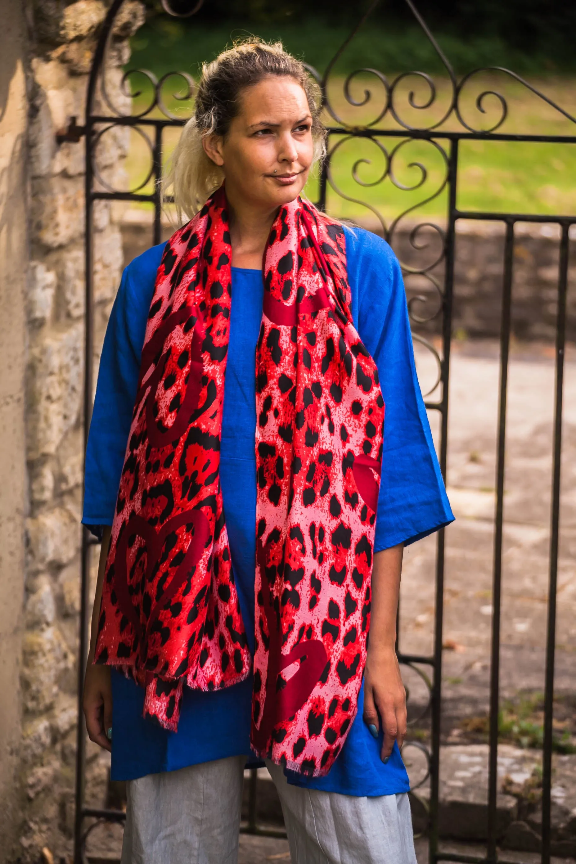 Leopard Print & Hearts Scarf