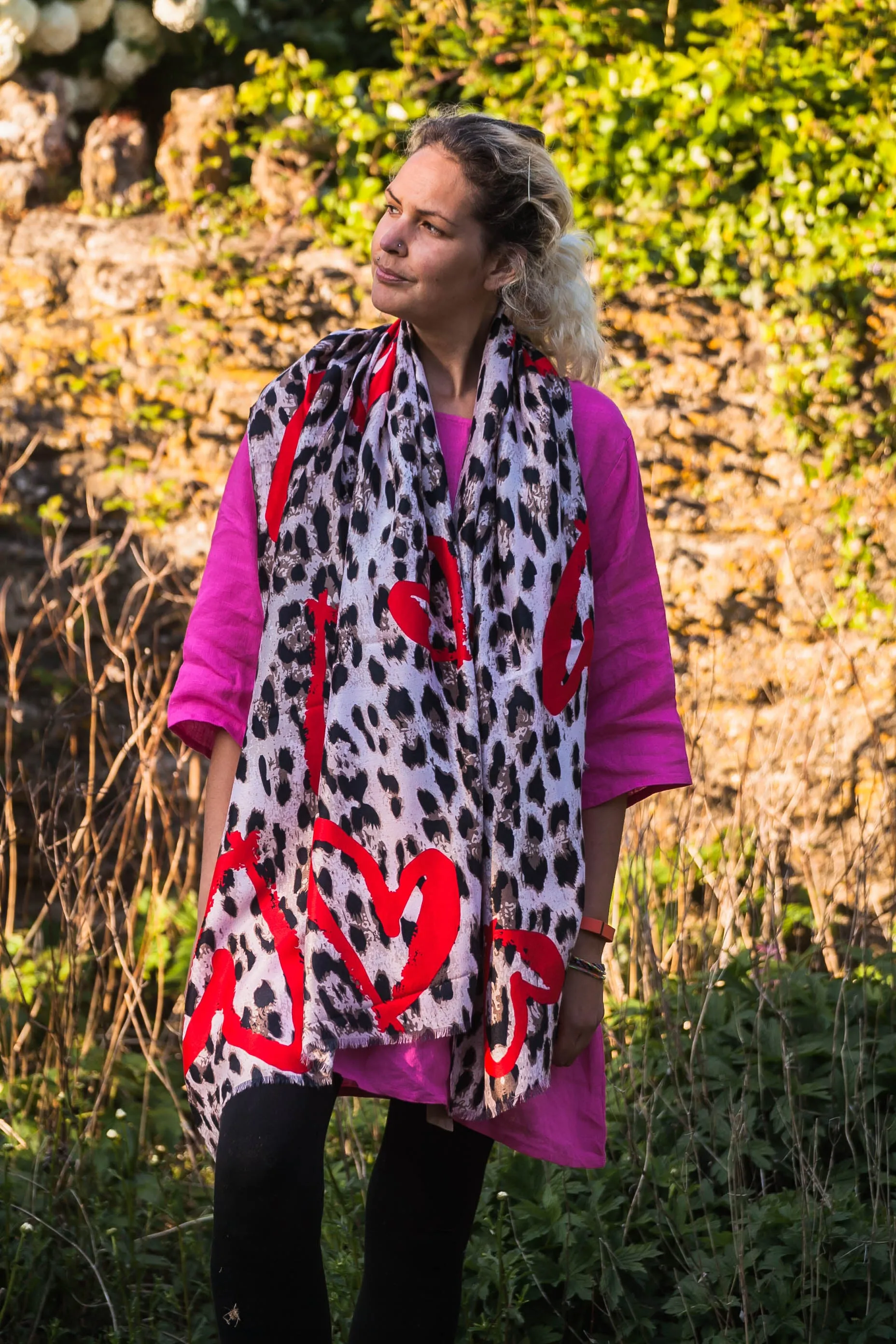 Leopard Print & Hearts Scarf