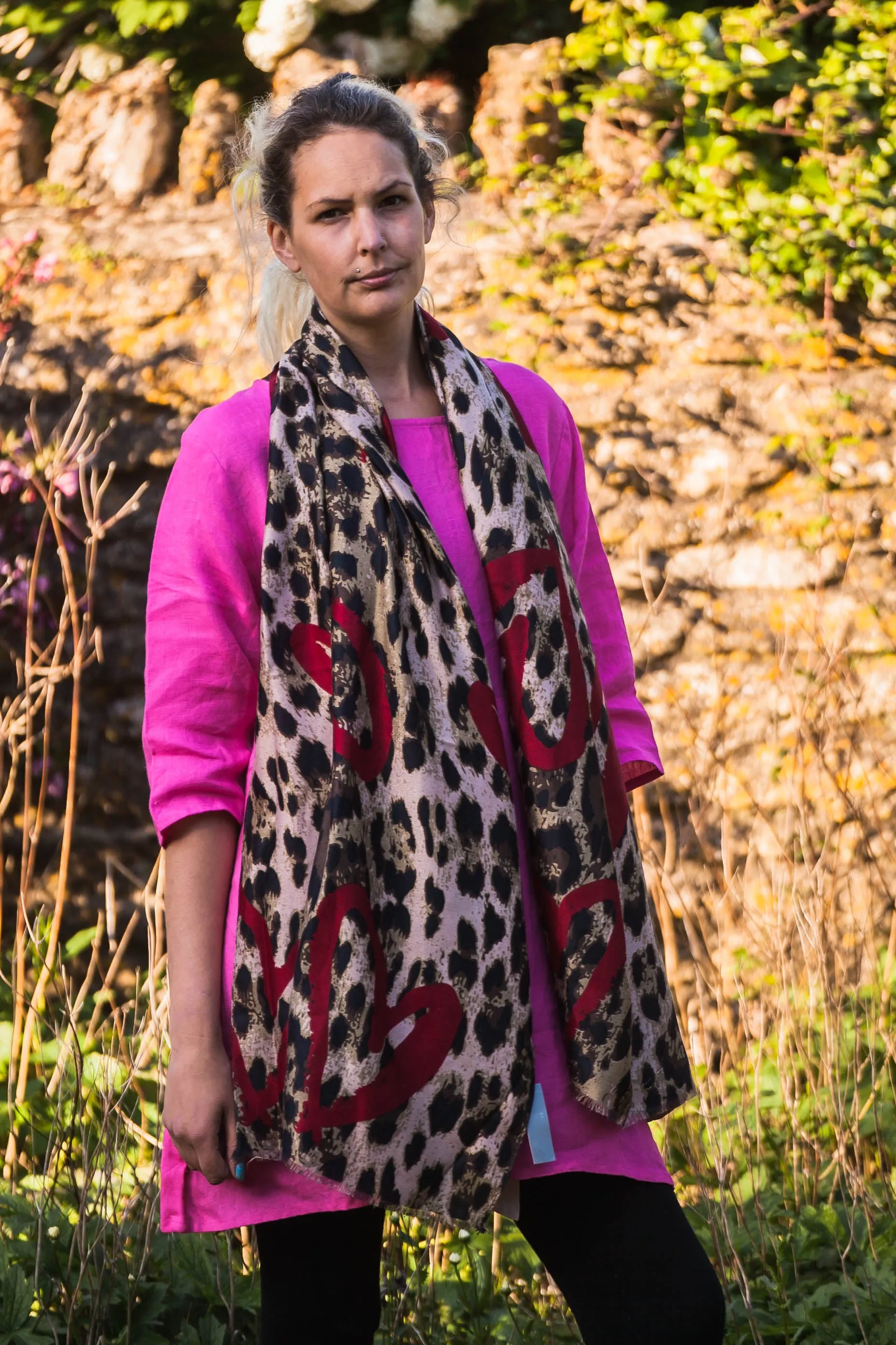 Leopard Print & Hearts Scarf