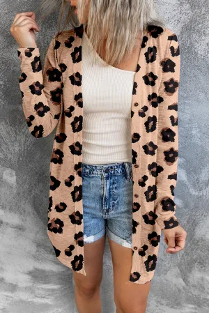 Leopard Printed Open Front Cardigan