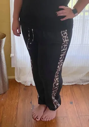 Leopard Trimmed Joggers, Black