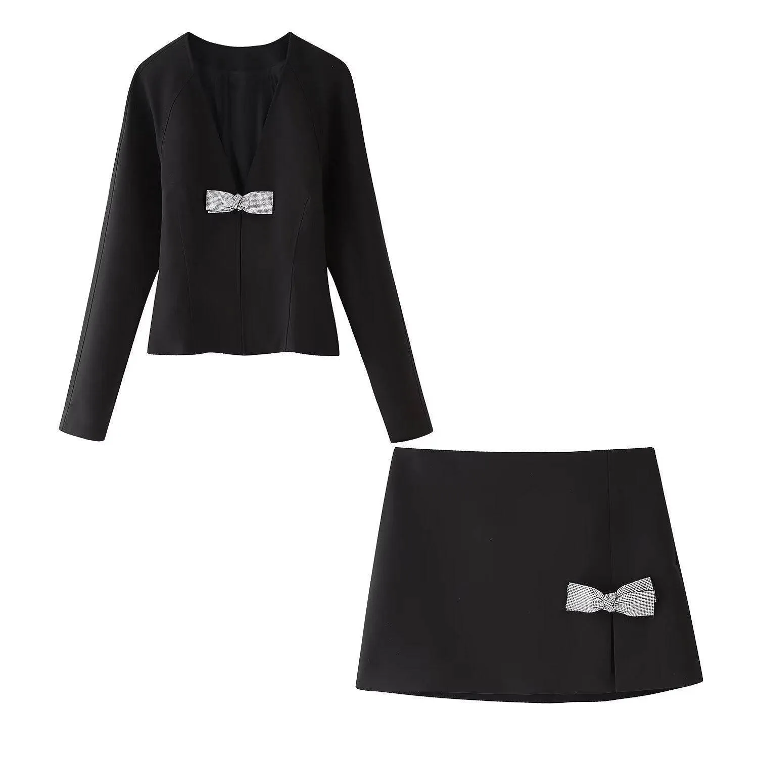 lilia Blazer with Butterfly knot and mini skirt two piece set