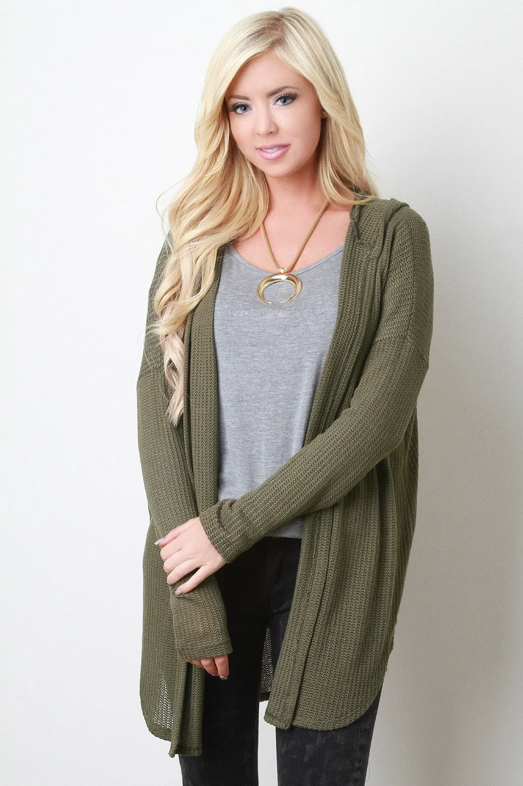 Loose Knit Hoodie Cardigan