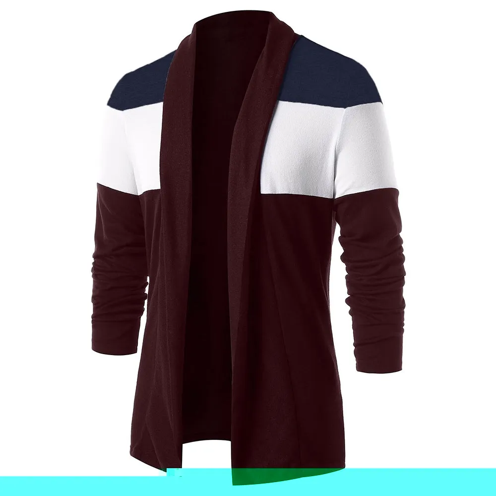 Men's Casual Color Blocking Open Front Long Sleeves Cardigan