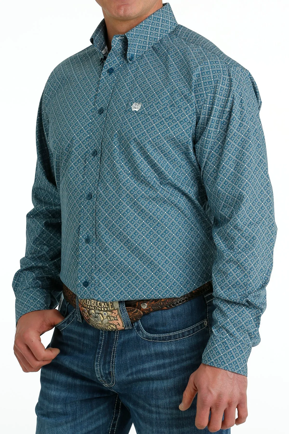 Men's Cinch Blue Long Sleeve Print Shirt - MTW1105658