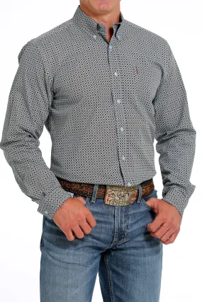 Men's Cinch Light Blue Geometric Print Modern Fit Long Sleeve Shirt - MTW1347080