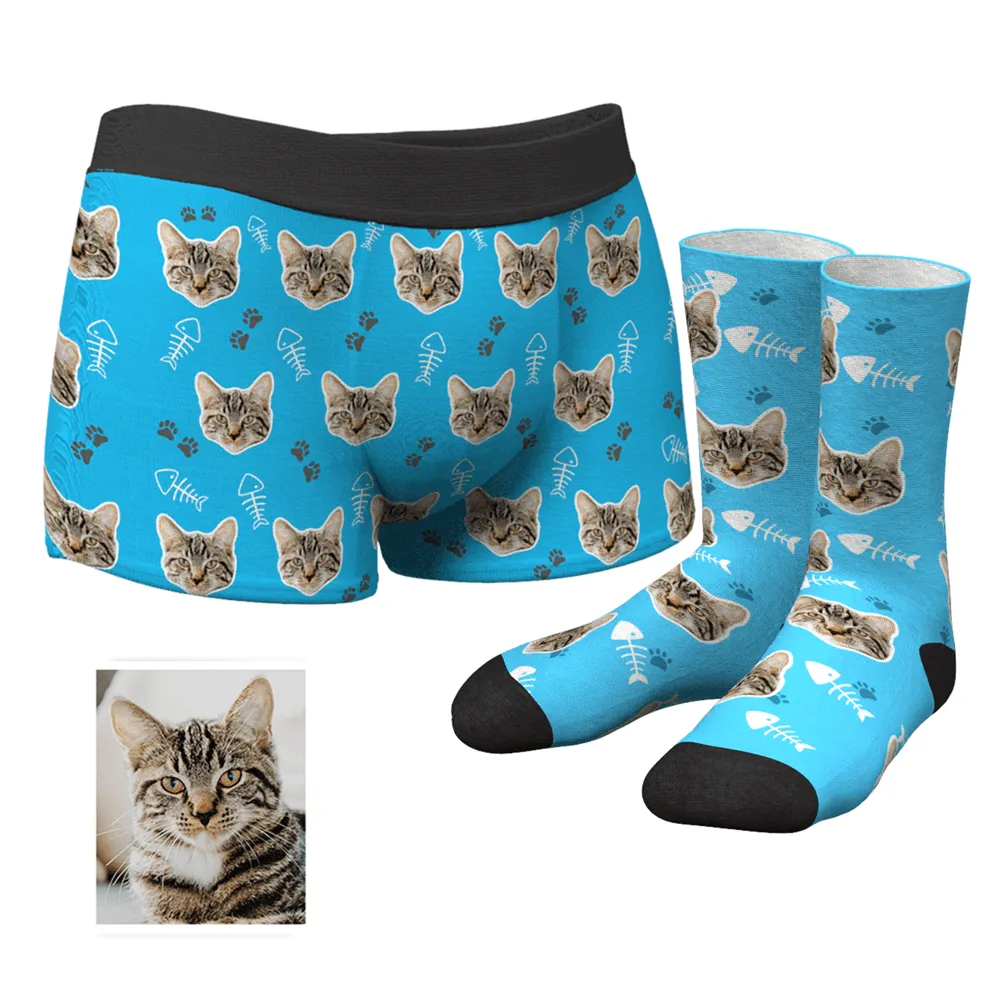 Men's Custom Cat Boxer Shorts And Socks Set