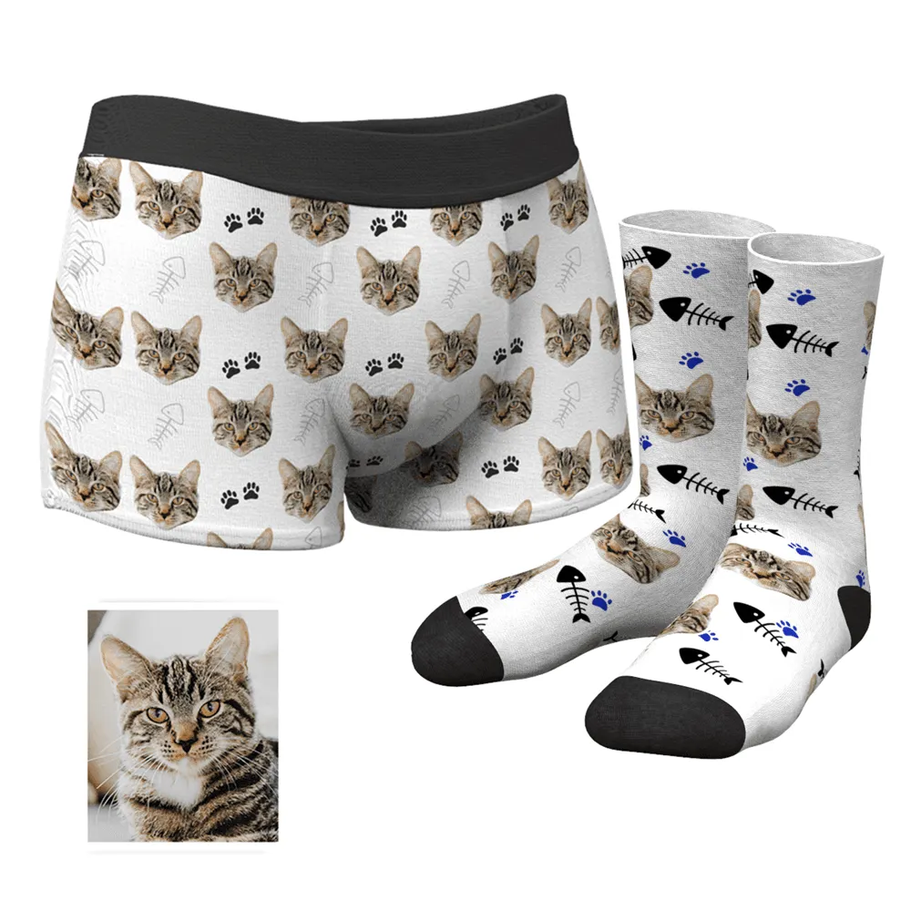 Men's Custom Cat Boxer Shorts And Socks Set