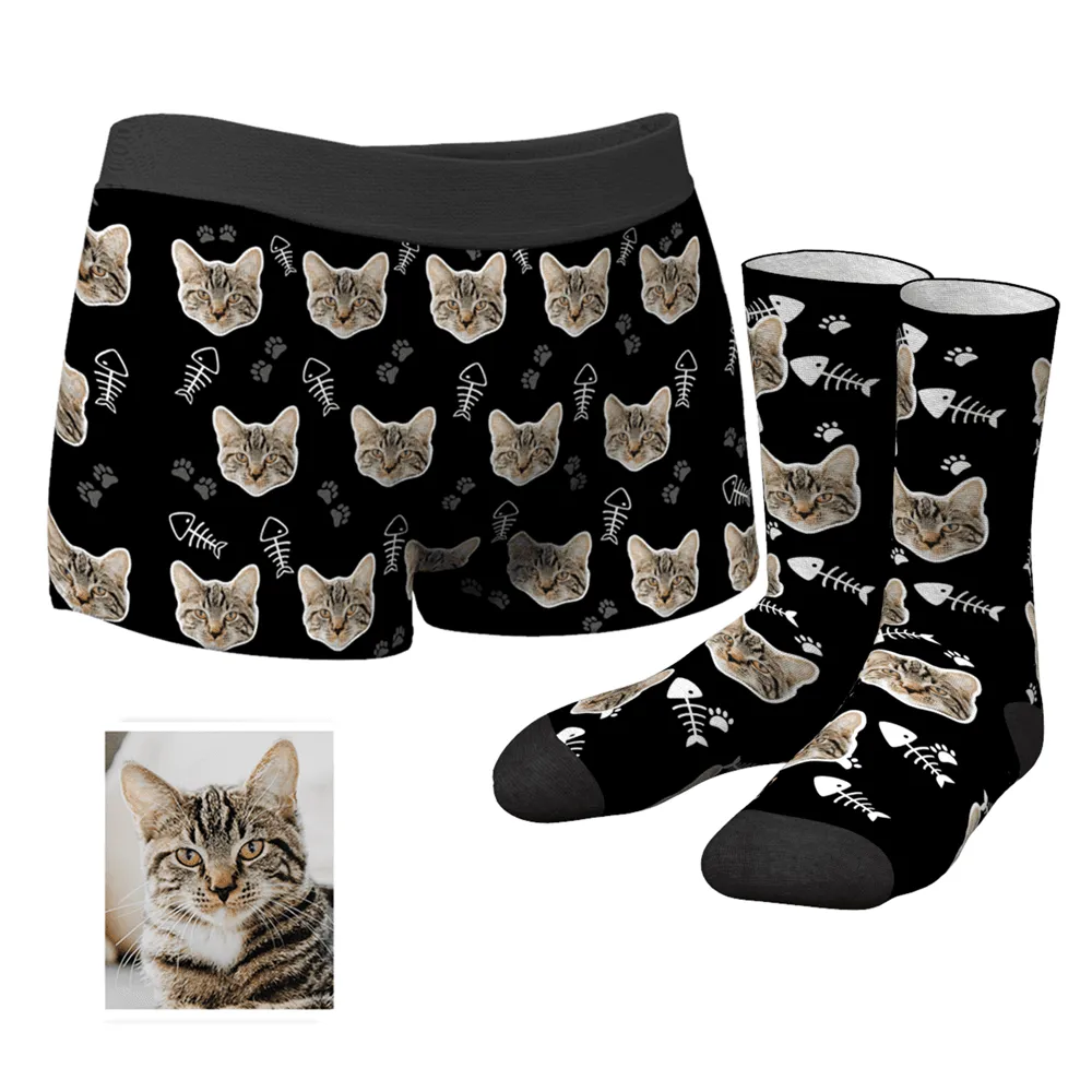 Men's Custom Cat Boxer Shorts And Socks Set