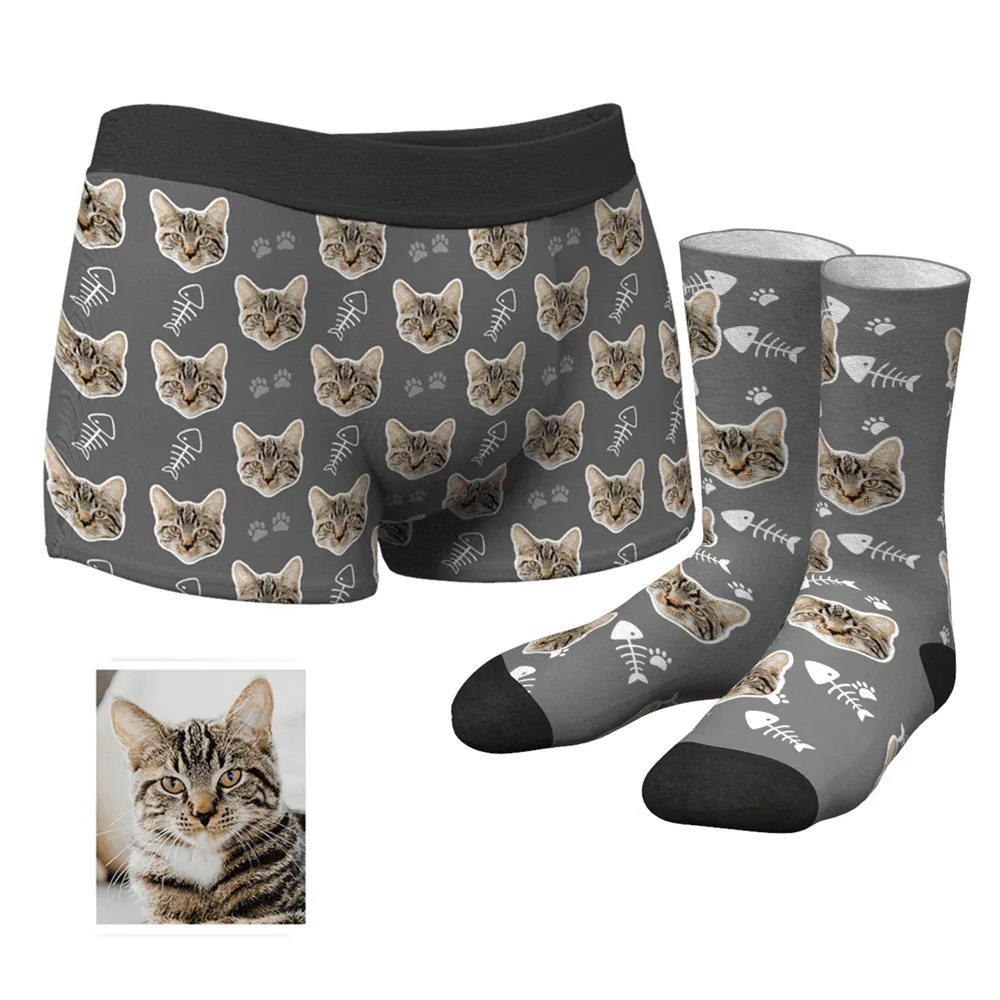 Men's Custom Cat Boxer Shorts And Socks Set