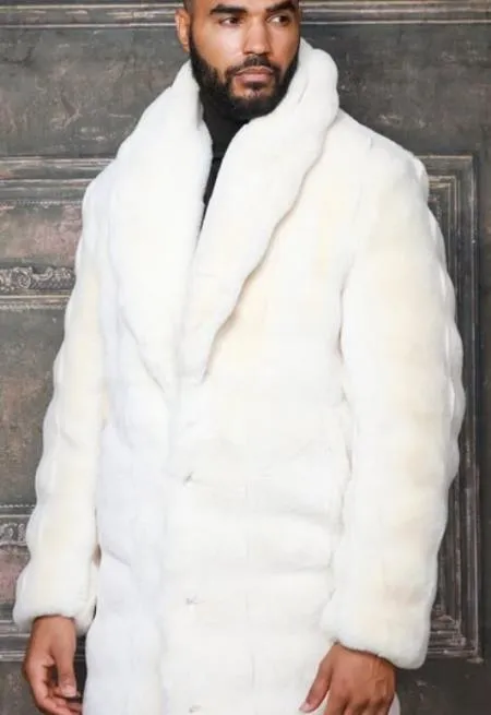 Mens Fashion Ivory Faux Fur Overcoat