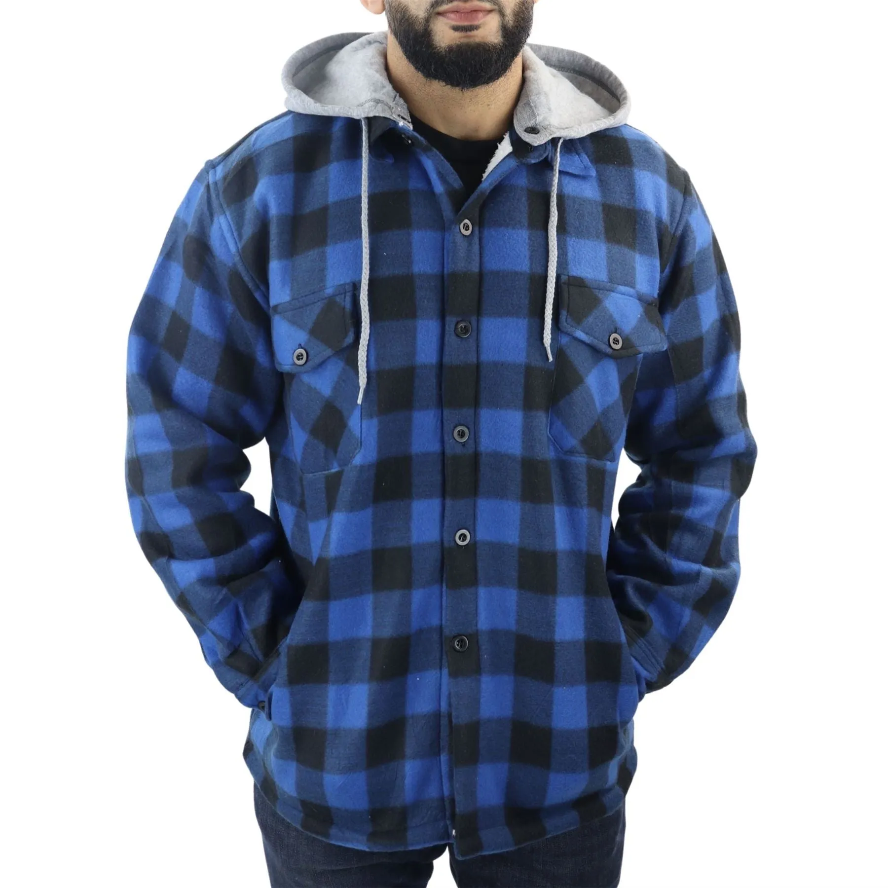 Men's Jumper Thermal Fleece Fur Lined Lumberjack Removable Hooded Buttoned Check Winter Shirt