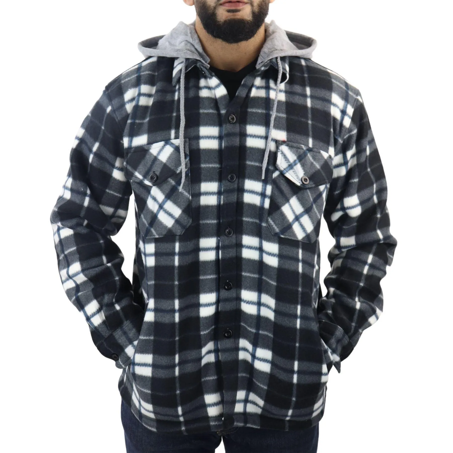 Men's Jumper Thermal Fleece Fur Lined Lumberjack Removable Hooded Buttoned Check Winter Shirt