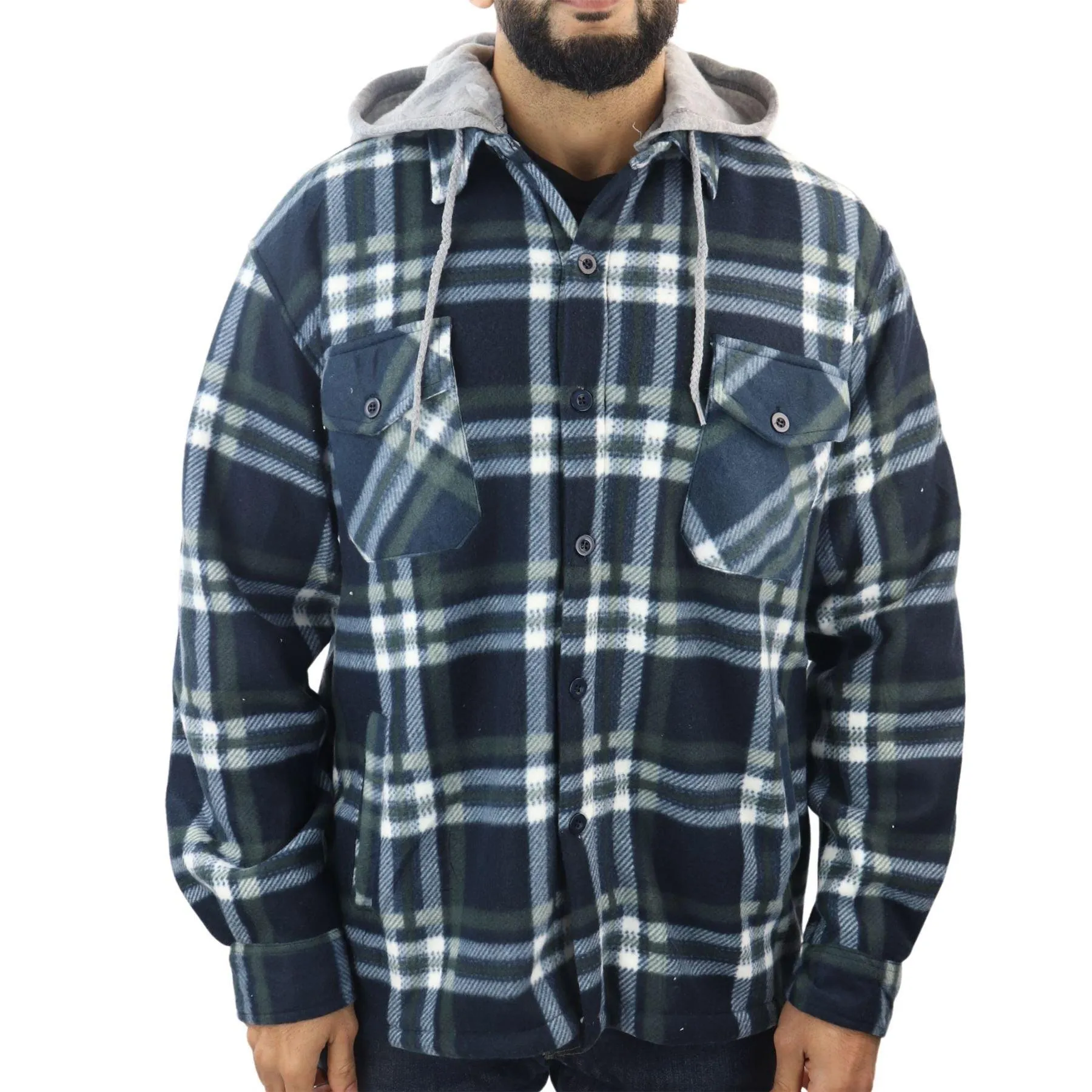 Men's Jumper Thermal Fleece Fur Lined Lumberjack Removable Hooded Buttoned Check Winter Shirt