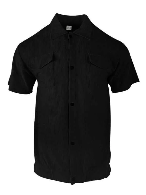 Men's new cardigan front pocket casual short-sleeved shirt