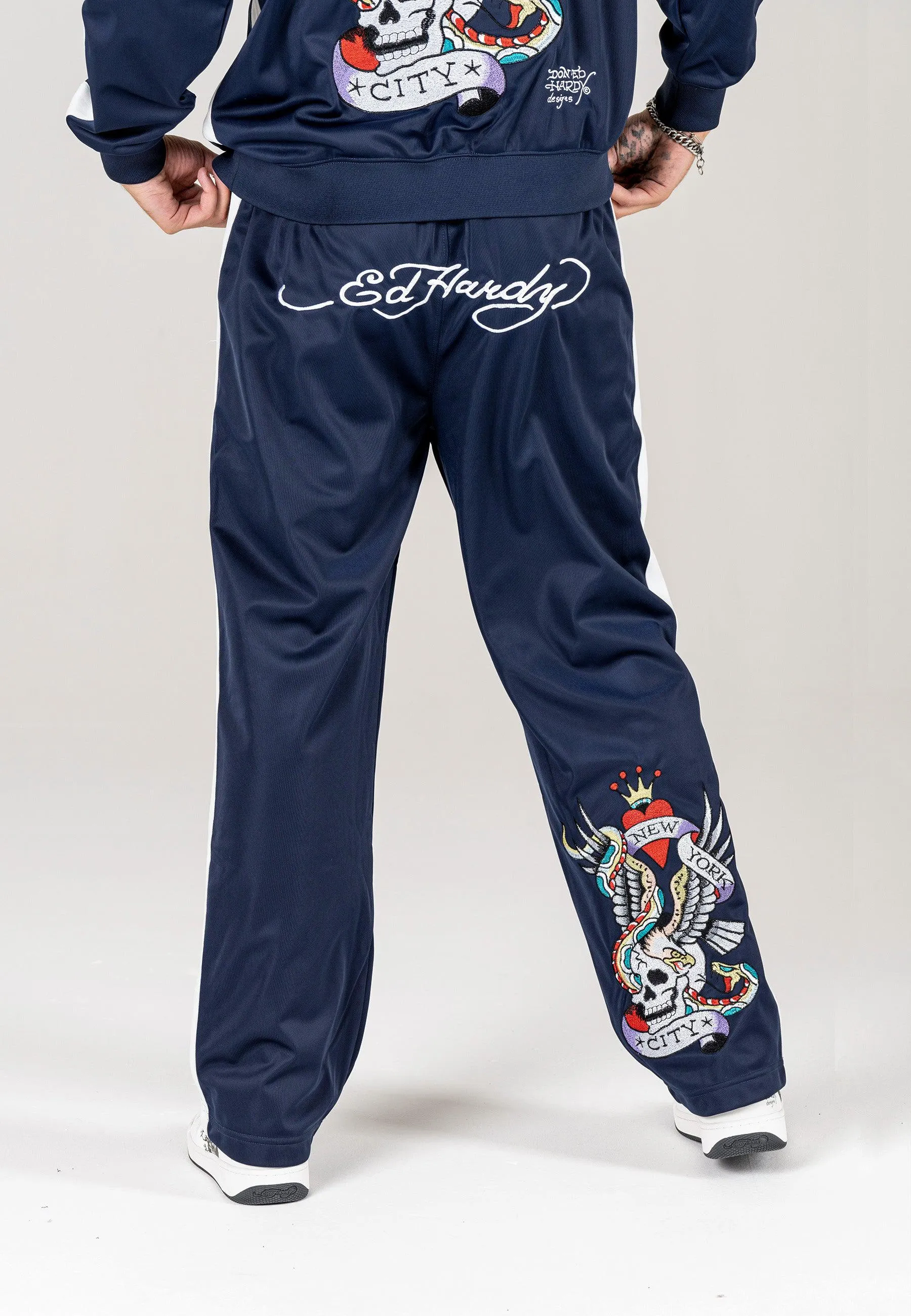 Mens New-York-Skull Tricot Straight Leg Trousers - Navy