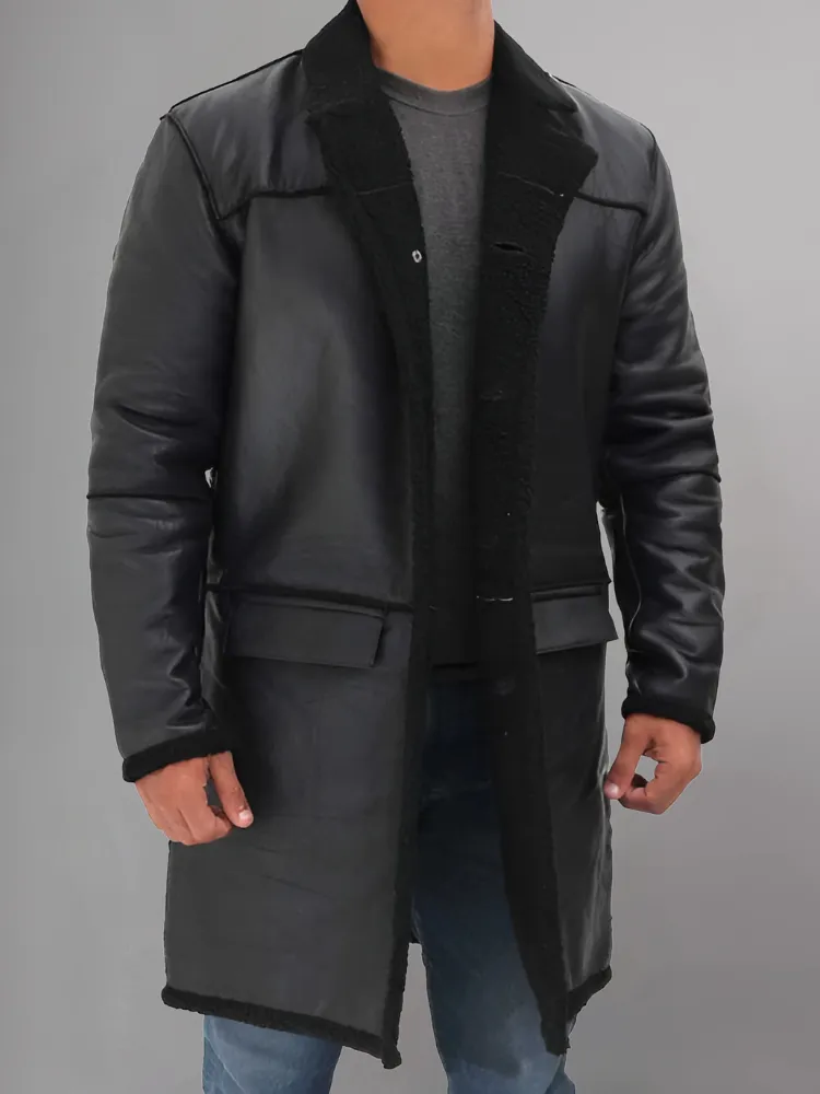 Men’s Real Leather Black Shearling Winter Coat