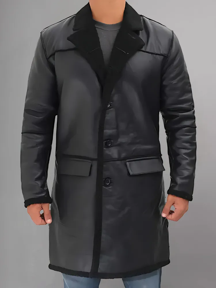 Men’s Real Leather Black Shearling Winter Coat