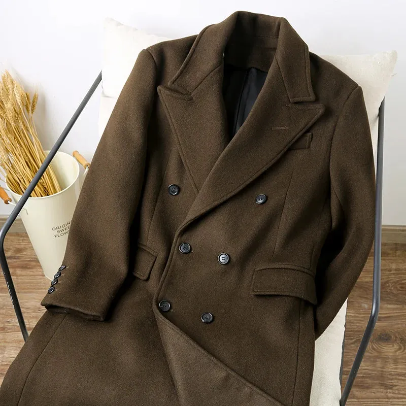 Men's Ulster Woolen Coat Double-breasted Peak Lapel Overcoat