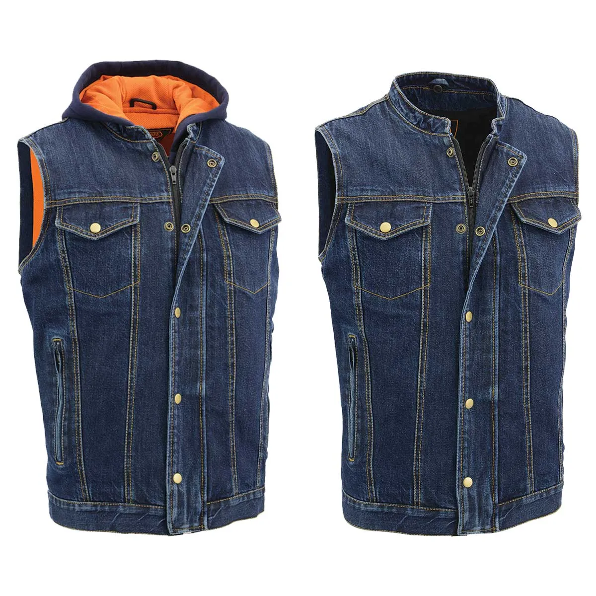 Milwaukee Leather MDM3020 Men's Blue Denim '5-in-1' Club Style Vest with Removable Hoodie