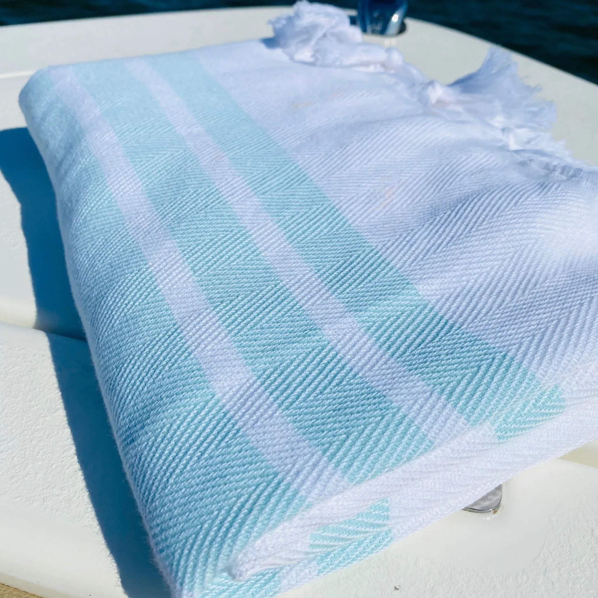 Mint & White Herringbone Peshtemal Beach Towel