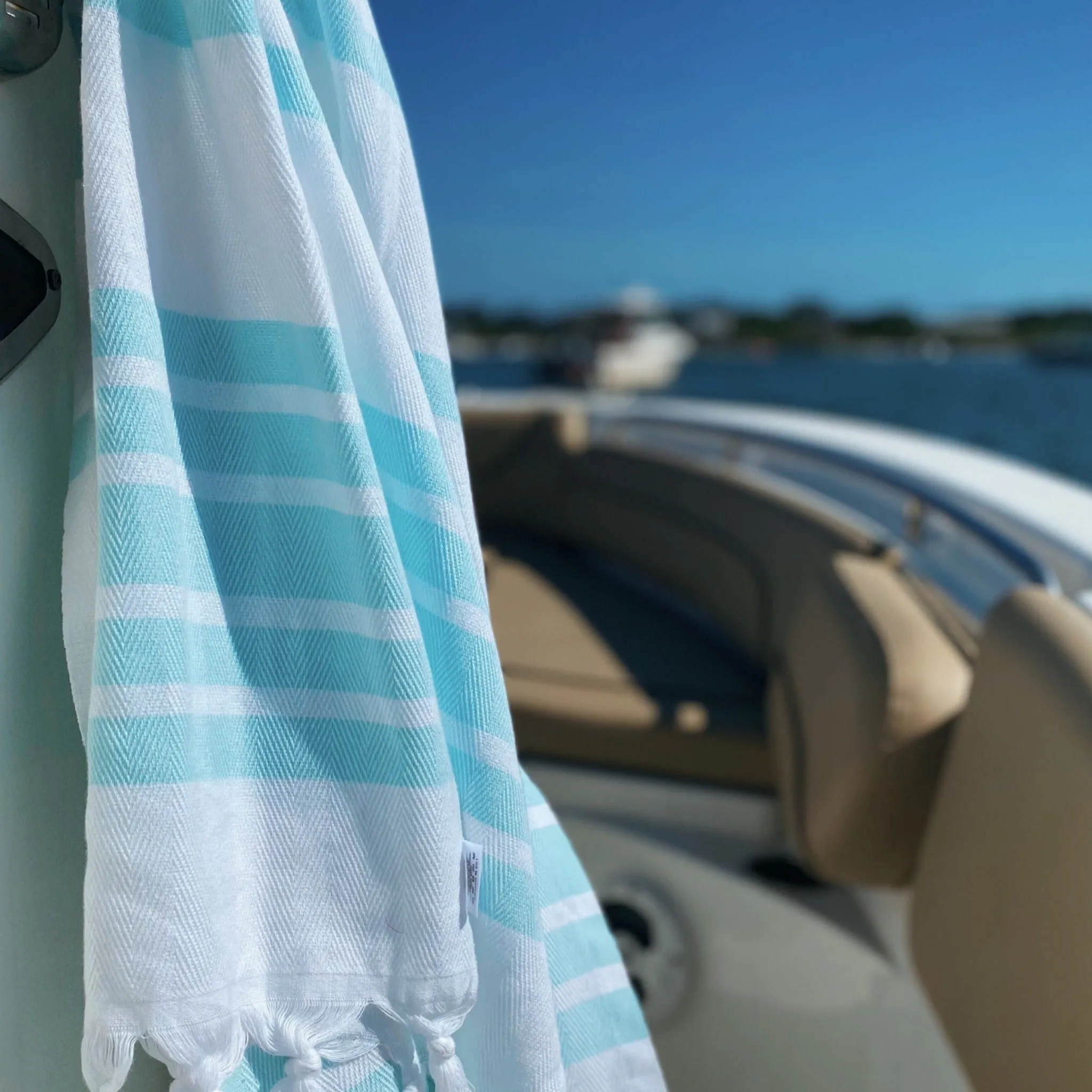 Mint & White Herringbone Peshtemal Beach Towel