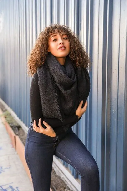 Mohair Blanket Scarf- Black