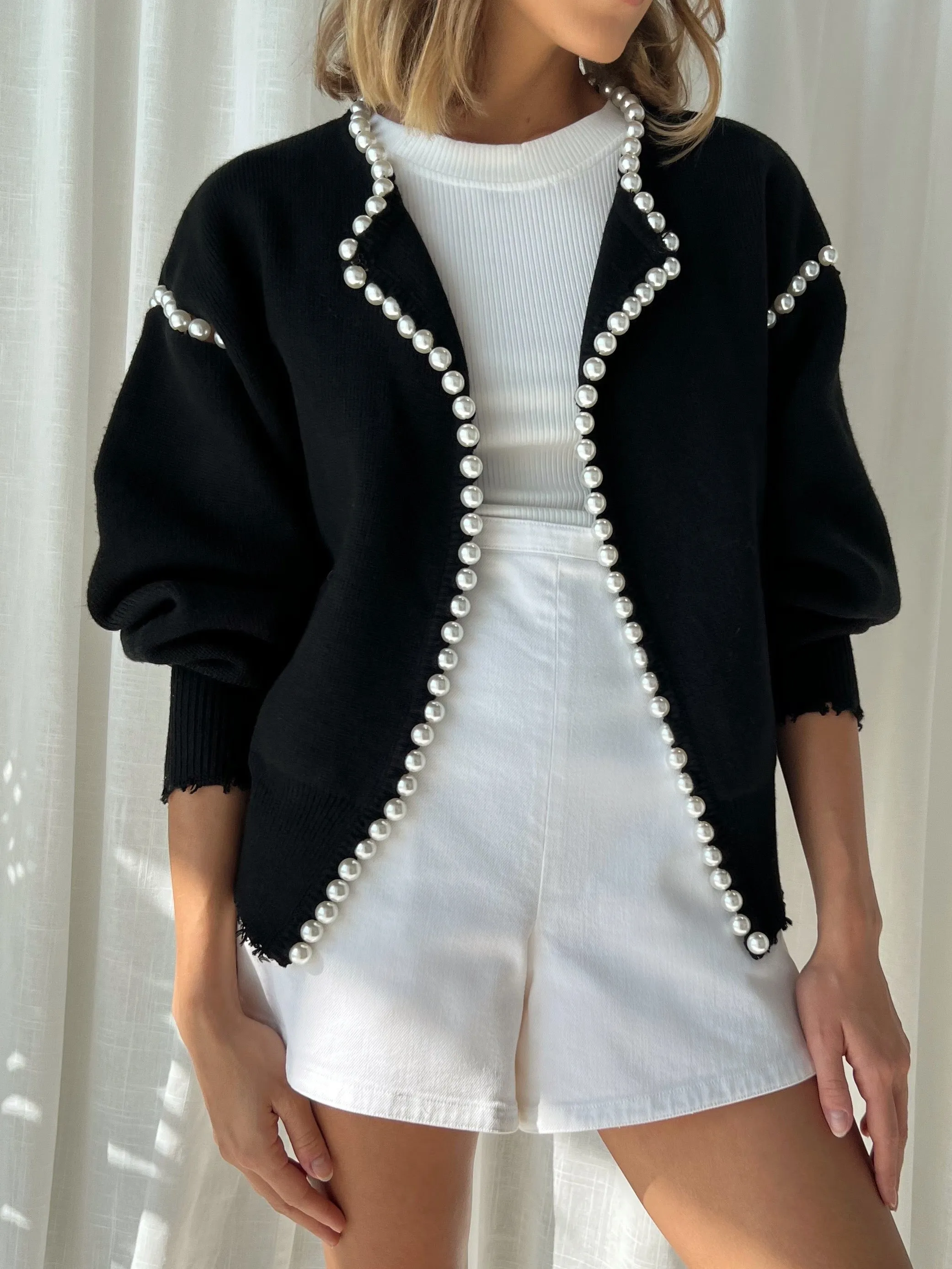 Molly Pearl Trim Cardigan | Black