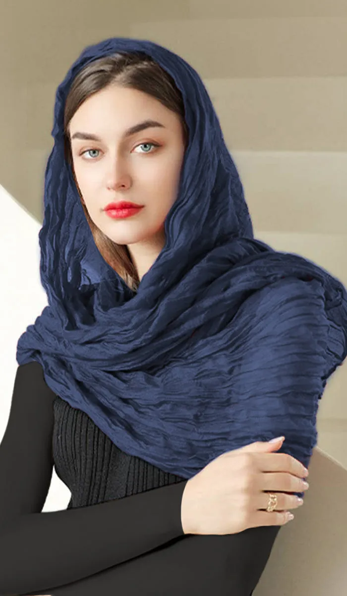 Mona Lightweight Crushed Non-Slip Extra Large Wrap Hijab - Navy