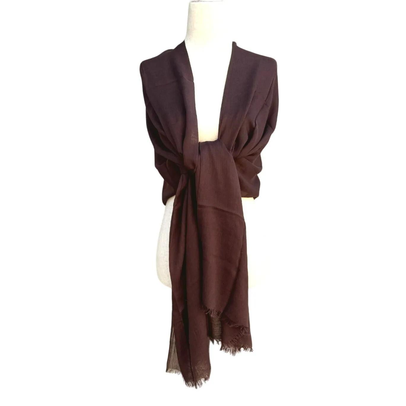 Naturally Knotty Lightweight Modal Brown Fringe Edge Silk Blend Scarf Wrap Shawl