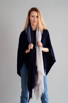 Navy-Grey Ombré Winter Cashmere Scarf