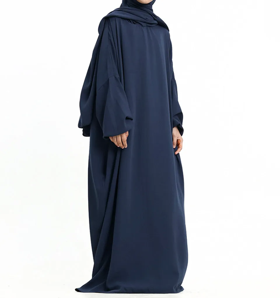 Navy Instant Hijab Girls Abaya