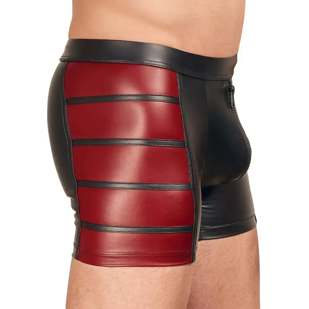 Nek Stretchy Black and Red Matte Look Pants with Zip Opening