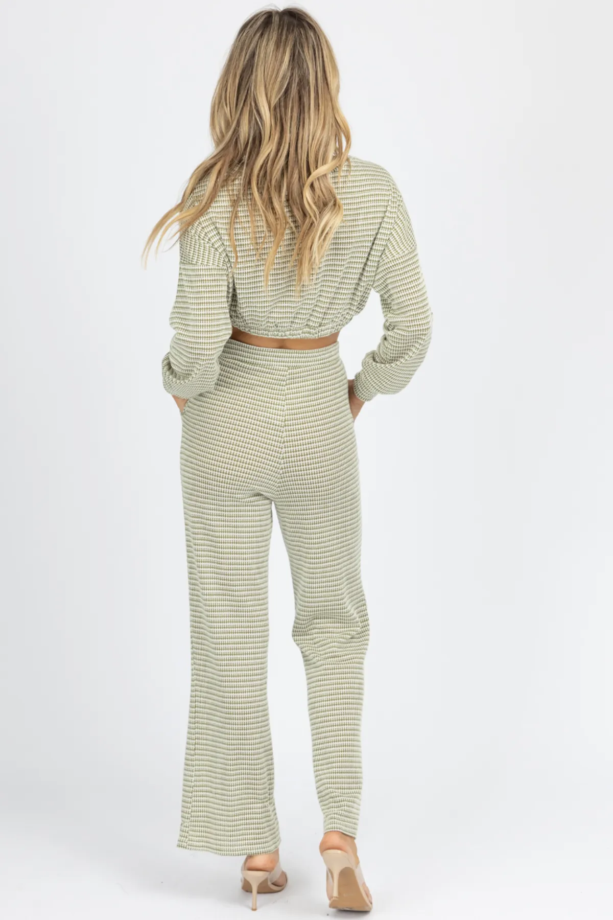 OLIVE TIE CROP   FRONT SLIT PANT SET