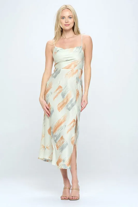 Paint Stroke Midi Slip Dress