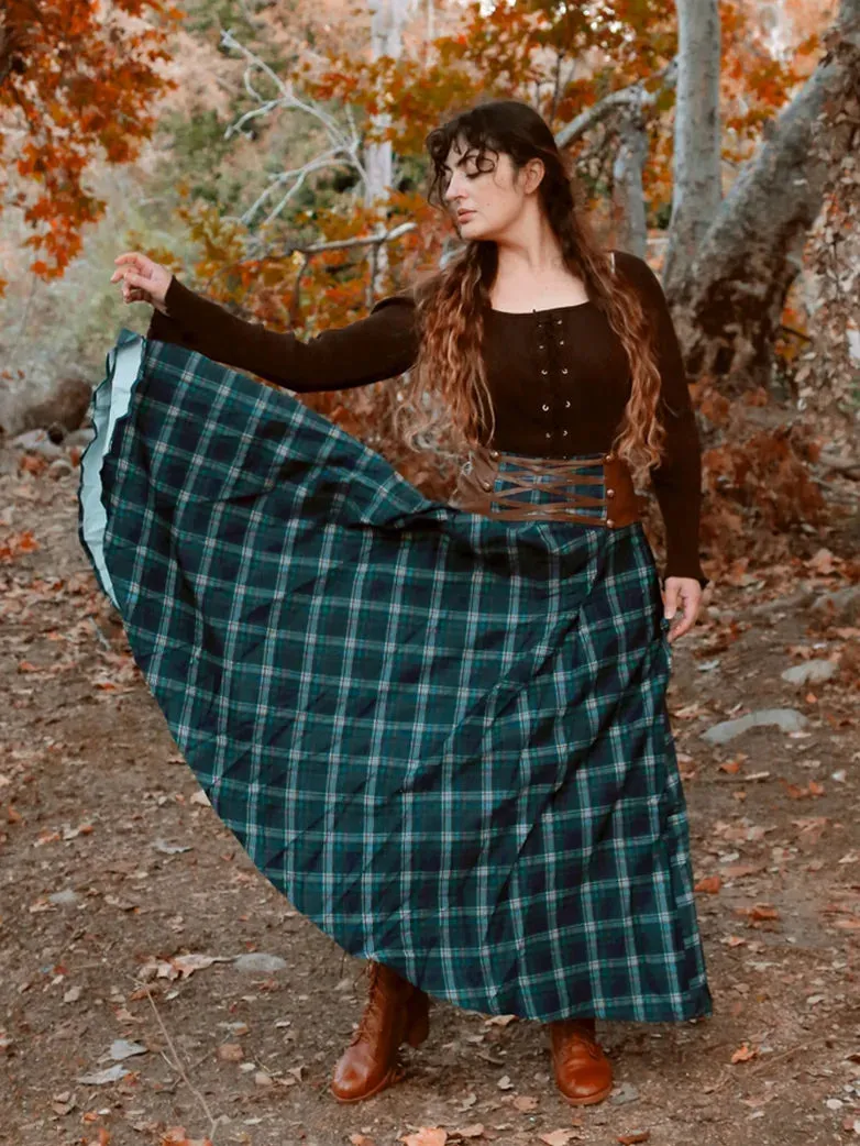 Plaided High Waist Buttons Decorated A-Line Skirt